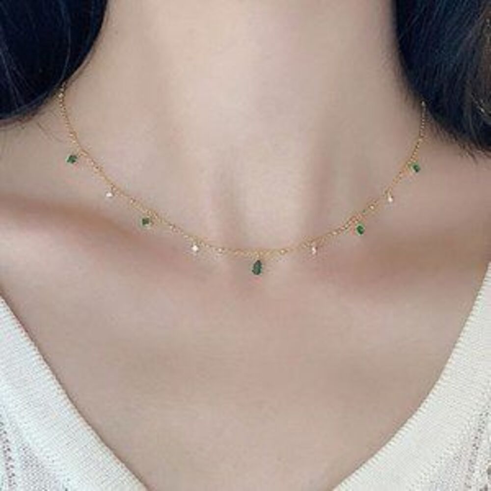 Gold Emerald Diamond Drop Necklace